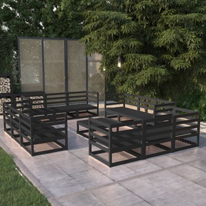vidaXL, vidaXL 13-tlg. Garten-Lounge-Set Schwarz Massivholz Kiefer, 