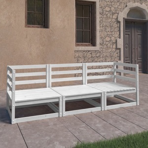 vidaXL, vidaXL 3-Sitzer-Gartensofa Weiß Kiefer Massivholz, vidaXL Outdoor-Sofa 3-Sitzer Weiß Massivholz Kiefer