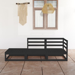 vidaXL, vidaXL 3-tlg. Garten-Lounge-Set Schwarz Massivholz Kiefer, vidaXL 3-tlg. Garten-Lounge-Set Schwarz Massivholz Kiefer