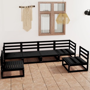 vidaXL, vidaXL 6-tlg. Garten-Lounge-Set Schwarz Massivholz Kiefer