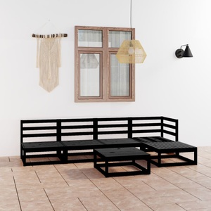 vidaXL, vidaXL 6-tlg. Garten-Lounge-Set Schwarz Massivholz Kiefer