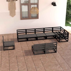 vidaXL, vidaXL 9-tlg. Garten-Lounge-Set Schwarz Massivholz Kiefer