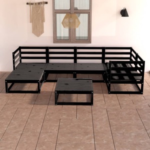 vidaXL, vidaXL 7-tlg. Garten-Lounge-Set Schwarz Massivholz Kiefer, 