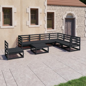 vidaXL, vidaXL 8-tlg. Garten-Lounge-Set Schwarz Massivholz Kiefer, 