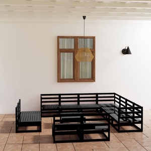 vidaXL, vidaXL 12-tlg. Garten-Lounge-Set Schwarz Massivholz Kiefer, vidaXL 12-tlg. Garten-Lounge-Set Schwarz Massivholz Kiefer