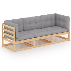 vidaXL, vidaXL 3-Sitzer-Gartensofa mit Kissen Kiefer Massivholz, vidaXL 3-Sitzer-Gartensofa mit Kissen Kiefer Massivholz