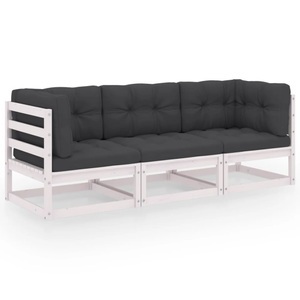 vidaXL, vidaXL 3-Sitzer-Gartensofa mit Kissen Kiefer Massivholz, vidaXL 3-Sitzer-Gartensofa mit Kissen Kiefer Massivholz