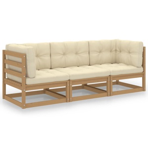 vidaXL, vidaXL 3-Sitzer-Gartensofa mit Kissen Kiefer Massivholz, vidaXL 3-Sitzer-Gartensofa mit Kissen Kiefer Massivholz