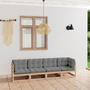 vidaXL, vidaXL 4-Sitzer-Gartensofa mit Kissen Kiefer Massivholz, vidaXL 4-Sitzer-Gartensofa mit Kissen Kiefer Massivholz