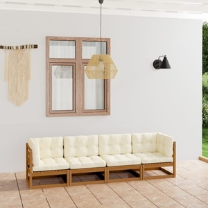 vidaXL, vidaXL 4-Sitzer-Gartensofa mit Kissen Kiefer Massivholz, vidaXL 4-Sitzer-Gartensofa mit Kissen Kiefer Massivholz