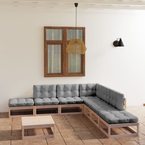 vidaXL, vidaXL 8-tlg. Garten-Lounge-Set mit Kissen Massivholz Kiefer, vidaXL 8-tlg. Garten-Lounge-Set mit Kissen Kiefer Massivholz
