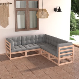vidaXL, vidaXL 5-tlg. Garten-Lounge-Set mit Kissen Kiefer Massivholz, vidaXL 5-tlg. Garten-Lounge-Set mit Kissen Massivholz Kiefer