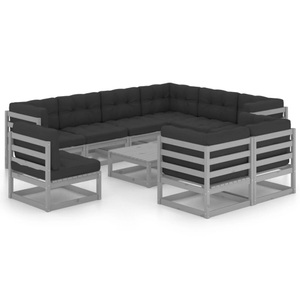 vidaXL, vidaXL 10-tlg. Garten-Lounge-Set mit Kissen Grau Kiefer Massivholz, vidaXL 10-tlg. Garten-Lounge-Set mit Kissen Grau Massivholz Kiefer
