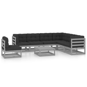 vidaXL, vidaXL 8-tlg. Garten-Lounge-Set mit Kissen Grau Kiefer Massivholz, vidaXL 8-tlg. Garten-Lounge-Set mit Kissen Grau Massivholz Kiefer