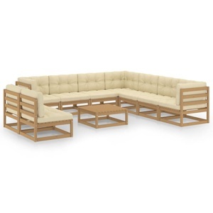 vidaXL 10-tlg. Garten-Lounge-Set Kissen Honigbraun Kiefer Massivholz