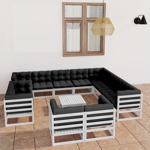 vidaXL, vidaXL 13-tlg. Garten-Lounge-Set mit Kissen Weiß Kiefer Massivholz, 