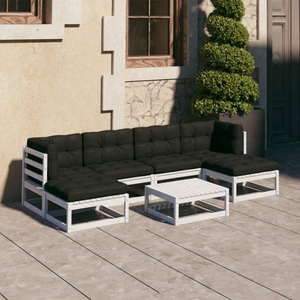vidaXL 7-tlg. Garten-Lounge-Set mit Kissen Weiß Kiefer Massivholz