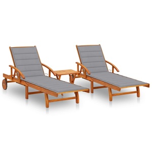 vidaXL, vidaXL Sonnenliegen 2 Stk. mit Tisch und Auflagen Massivholz Akazie
