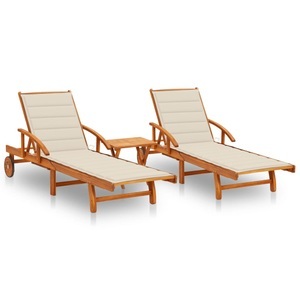 vidaXL, vidaXL Sonnenliegen 2 Stk. mit Tisch und Auflagen Massivholz Akazie