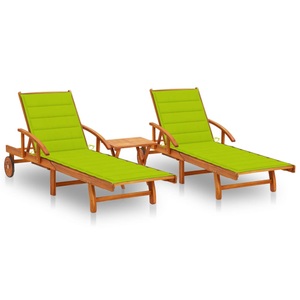 vidaXL, vidaXL Sonnenliegen 2 Stk. mit Tisch und Auflagen Massivholz Akazie, vidaXL Sonnenliegen 2 Stk. mit Tisch und Auflagen Massivholz Akazie