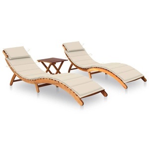 vidaXL, vidaXL Sonnenliegen 2 Stk. mit Tisch und Auflagen Massivholz Akazie, vidaXL Sonnenliegen 2 Stk. mit Tisch und Auflagen Massivholz Akazie