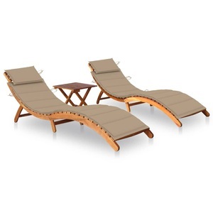 vidaXL, vidaXL Sonnenliegen 2 Stk. mit Tisch und Auflagen Massivholz Akazie
