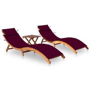 vidaXL, vidaXL Sonnenliegen 2 Stk. mit Tisch und Auflagen Massivholz Akazie