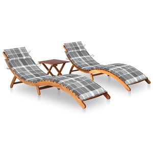 vidaXL, vidaXL Sonnenliegen 2 Stk. mit Tisch und Auflagen Massivholz Akazie