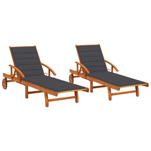 vidaXL, vidaXL Sonnenliegen 2 Stk. mit Auflagen Massivholz Akazie, vidaXL Sonnenliegen 2 Stk. mit Auflagen Massivholz Akazie