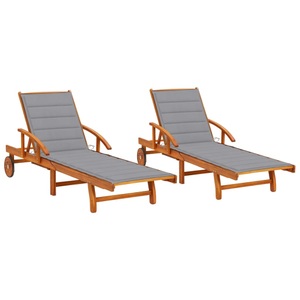 vidaXL, vidaXL Sonnenliegen 2 Stk. mit Auflagen Massivholz Akazie, vidaXL Sonnenliegen 2 Stk. mit Auflagen Massivholz Akazie