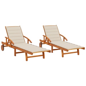 vidaXL, vidaXL Sonnenliegen 2 Stk. mit Auflagen Massivholz Akazie, vidaXL Sonnenliegen 2 Stk. mit Auflagen Massivholz Akazie