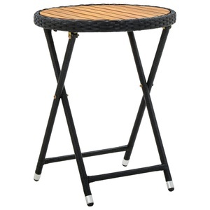 vidaXL, vidaXL Beistelltisch Schwarz 60 cm Poly Rattan und Massivholz Akazie