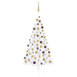 vidaXL, vidaXL Künstlicher Halber Weihnachtsbaum mit LEDs & Kugeln Weiß 150cm, vidaXL Künstlicher Halb-Weihnachtsbaum Beleuchtung Kugeln Weiß 150 cm