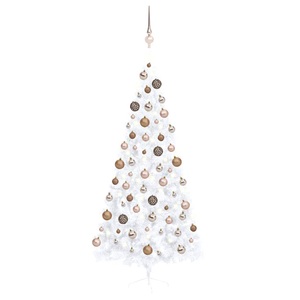 vidaXL, vidaXL Künstlicher Halber Weihnachtsbaum mit LEDs & Kugeln Weiß 210 cm, vidaXL Künstlicher Halb-Weihnachtsbaum Beleuchtung Kugeln Weiß 210 cm