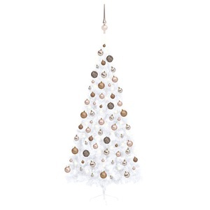 vidaXL, vidaXL Künstlicher Halber Weihnachtsbaum mit LEDs & Kugeln Weiß 210 cm, vidaXL Künstlicher Halb-Weihnachtsbaum Beleuchtung Kugeln Weiß 210 cm
