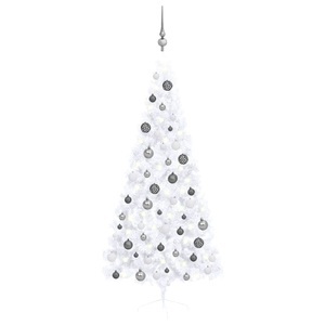 vidaXL, vidaXL Künstlicher Halber Weihnachtsbaum mit LEDs & Kugeln Weiß 180 cm, vidaXL Künstlicher Halb-Weihnachtsbaum Beleuchtung Kugeln Weiß 180 cm