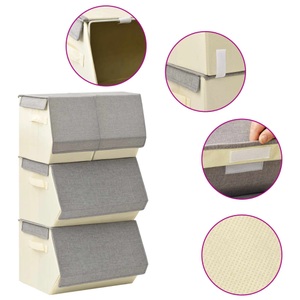 vidaXL, vidaXL 4-tlg. Aufbewahrungsboxen-Set Stapelbar Stoff Grau & Creme, vidaXL 4-tlg. Aufbewahrungsboxen-Set Stapelbar Stoff Grau & Creme