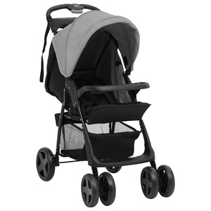 vidaXL, vidaXL 2-in-1 Kinderwagen Hellgrau und Schwarz Stahl
