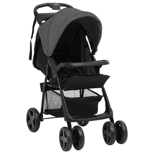 vidaXL, vidaXL 2-in-1 Kinderwagen Dunkelgrau und Schwarz Stahl