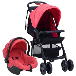 vidaXL, vidaXL 3-in-1 Kinderwagen Rot und Schwarz Stahl, 