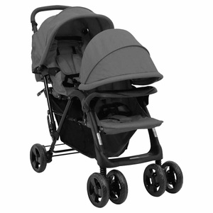 vidaXL, vidaXL Geschwisterwagen Dunkelgrau Stahl, vidaXL Tandem-Zwillingskinderwagen Dunkelgrau Stahl