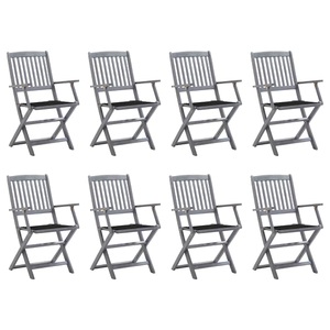 vidaXL, vidaXL Klappbare Gartenstühle 8 Stk. mit Kissen Massivholz Akazie, vidaXL Klappbare Gartenstühle 8 Stk. mit Kissen Massivholz Akazie