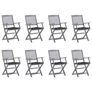 vidaXL, vidaXL Klappbare Gartenstühle 8 Stk. mit Kissen Massivholz Akazie, vidaXL Klappbare Gartenstühle 8 Stk. mit Kissen Massivholz Akazie