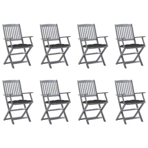 vidaXL Klappbare Gartenstühle 8 Stk. mit Kissen Massivholz Akazie