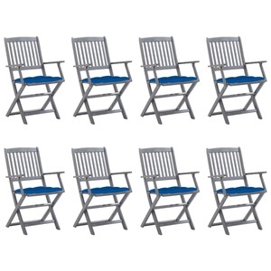 vidaXL, vidaXL Klappbare Gartenstühle 8 Stk. mit Kissen Massivholz Akazie, vidaXL Klappbare Gartenstühle 8 Stk. mit Kissen Massivholz Akazie