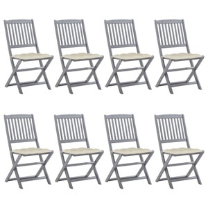 vidaXL, vidaXL Klappbare Gartenstühle 8 Stk. mit Kissen Massivholz Akazie, vidaXL Klappbare Gartenstühle 8 Stk. mit Kissen Massivholz Akazie