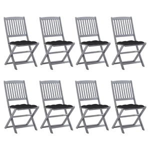 vidaXL, vidaXL Klappbare Gartenstühle 8 Stk. mit Kissen Massivholz Akazie, vidaXL Klappbare Gartenstühle 8 Stk. mit Kissen Massivholz Akazie