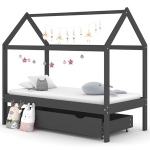 vidaXL, vidaXL Kinderbett mit Schublade Dunkelgrau Massivholz Kiefer 80x160 cm, vidaXL Kinderbett mit Schublade Dunkelgrau Massivholz Kiefer 80x160 cm
