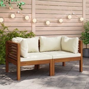 vidaXL, vidaXL Ecksofas 2 Stk. mit Cremeweißen Kissen Massivholz Akazie, vidaXL Ecksofas 2 Stk. mit Cremeweißen Kissen Massivholz Akazie