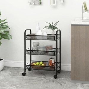 vidaXL, vidaXL Küchenwagen 3 Etagen Schwarz 46x26x64 cm Eisen, vidaXL Küchenwagen 3 Etagen Schwarz 46x26x64 cm Eisen
